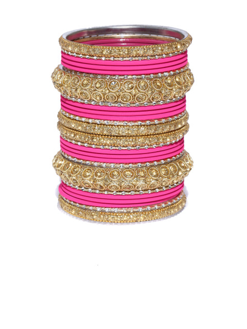 

damani Set of 26 Pink Gold-Plated Stone-Studded Bangles