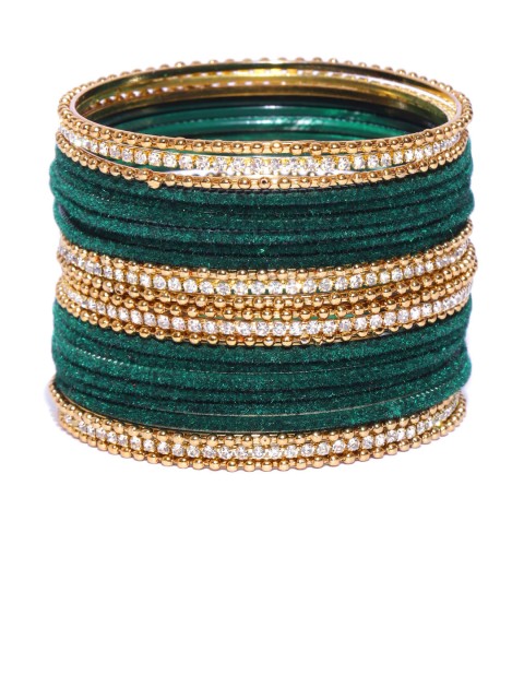 

damani Set of 24 Green Gold-Plated Stone-Studded Bangles