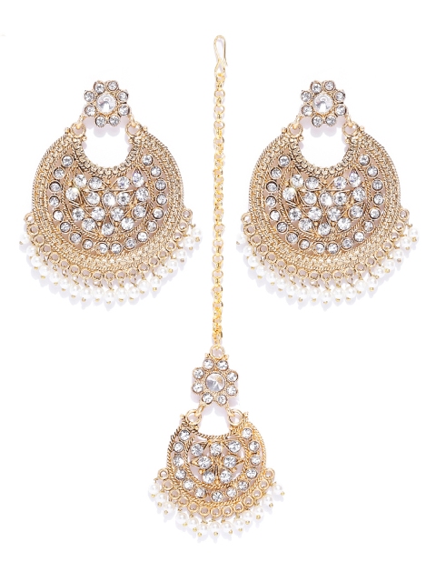 

damani White Gold-Plated Stone-Studded & Beaded Jewellery Set