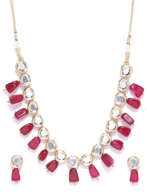 

damani Maroon Gold-Plated Kundan-Studded & Beaded Jewellery Set