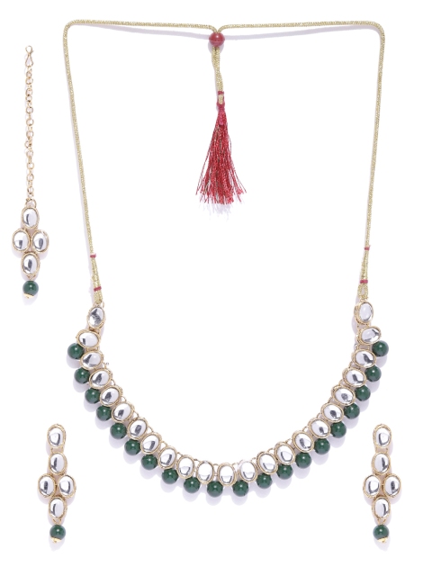 

damani Green Gold-Plated Stone-Studded & Beaded Jewellery Set