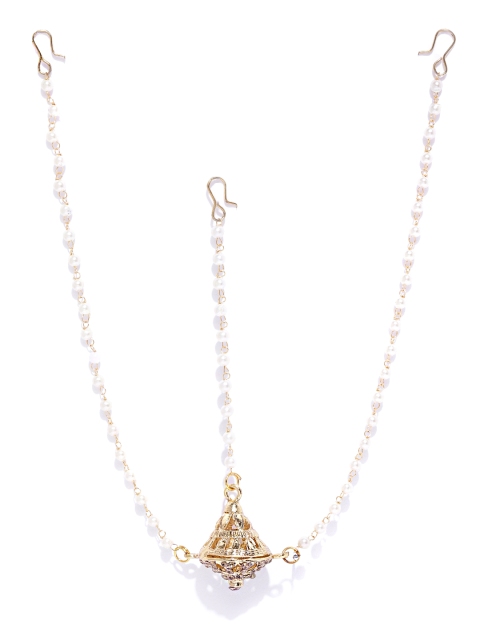 

damani White Gold-Plated Stone-Studded & Beaded Borla Matha Patti
