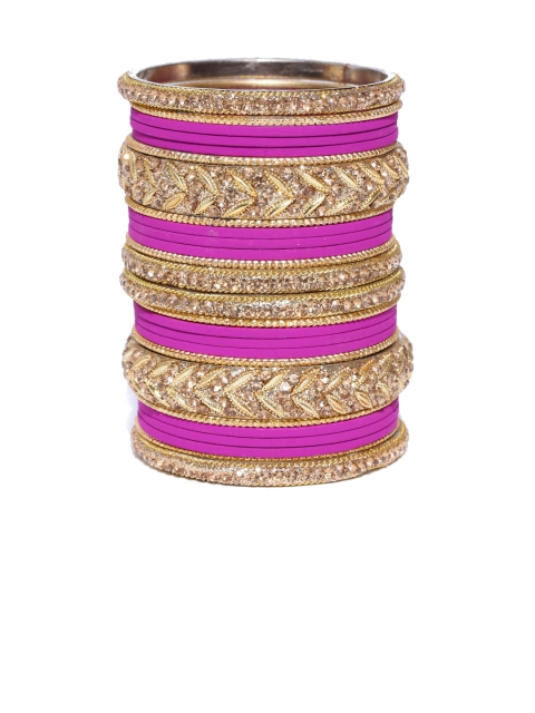 

damani Set of 26 Purple Gold-Plated Stone-Studded Bangles