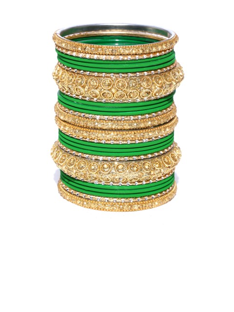 

damani Set of 26 Green Gold-Plated Stone-Studded Bangles
