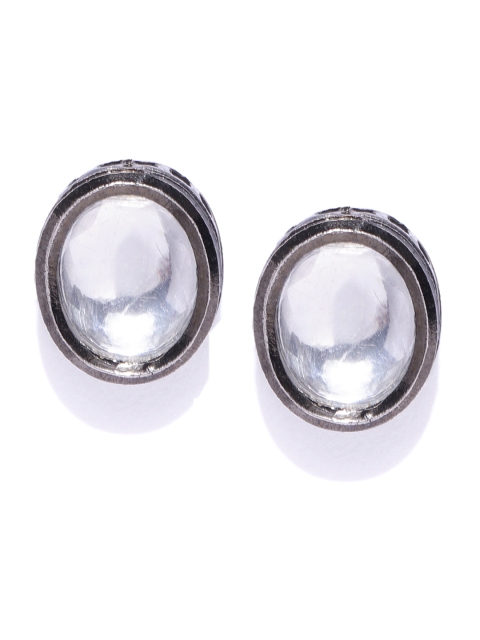 

damani Oxidised Gunmetal-Toned Oval Studs, Metallic