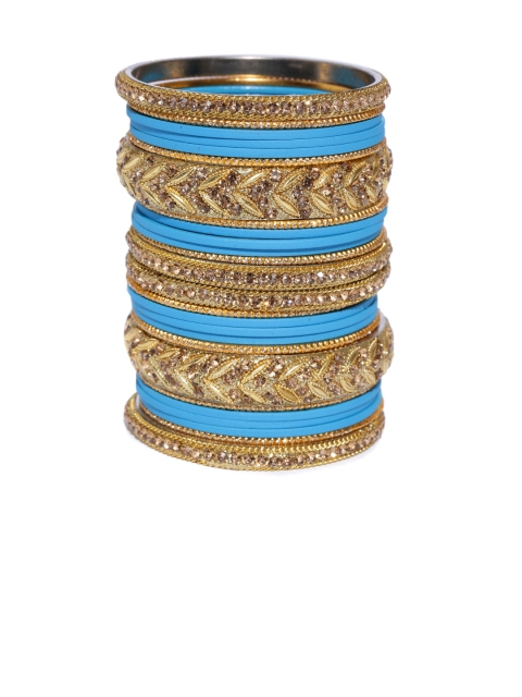 

damani Set of 26 Blue Gold-Plated Stone-Studded Bangles
