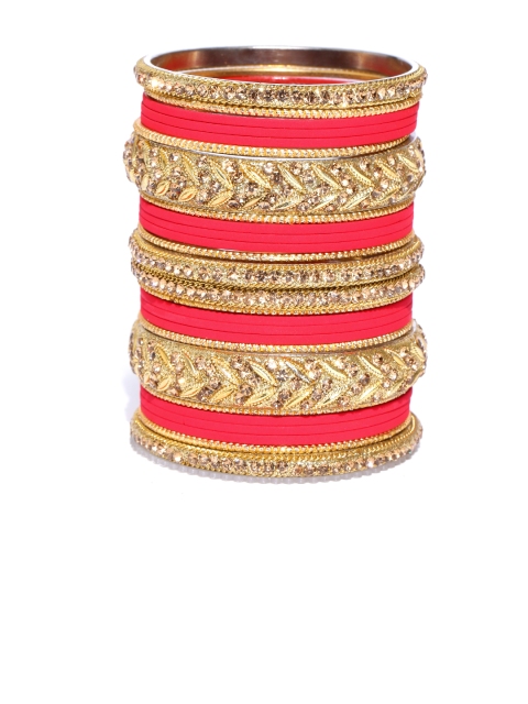 

damani Set of 26 Red Gold-Plated Stone-Studded Bangles