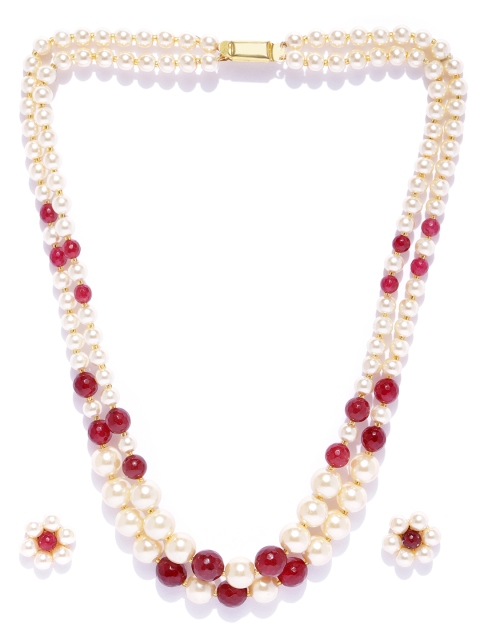 

damani Off-White & Maroon Gold-Plated Beaded Jewellery Set