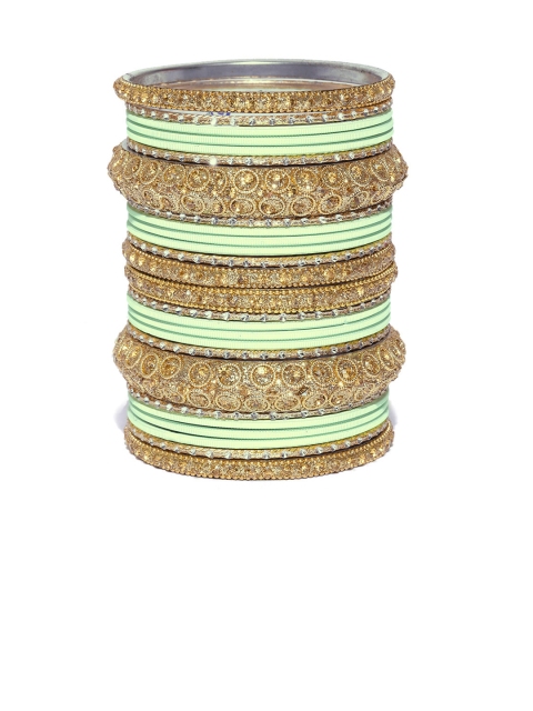 

damani Set of 26 Green Gold-Plated Stone-Studded Bangles