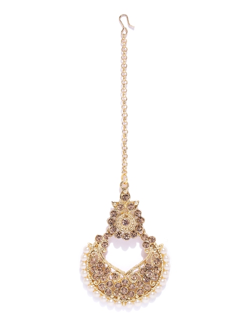 

damani Brown Gold-Plated Stone-Studded & Beaded Maang Tika