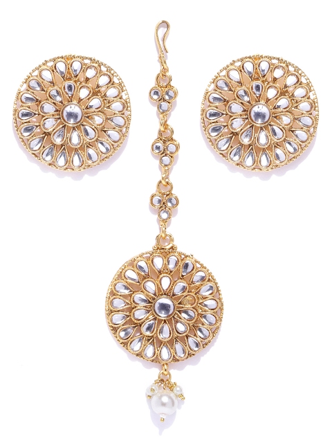 

damani Off-White Gold-Plated Stone-Studded & Beaded Jewellery Set