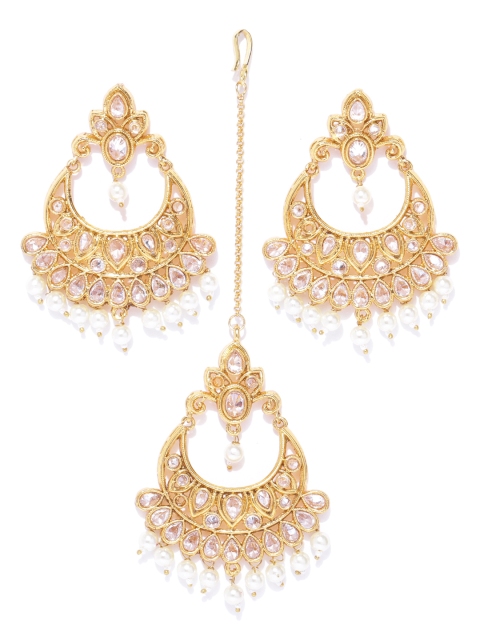 

damani Off-White Gold-Plated Stone Studded & Beaded Jewellery Set