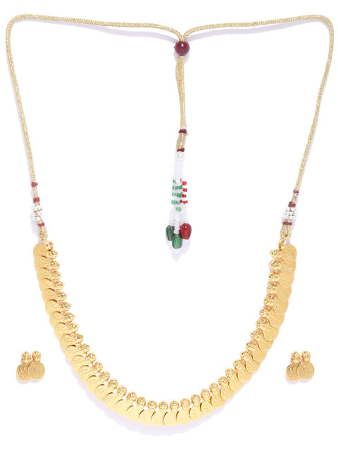 

damani Gold-Plated Goddess Lakshmi Textured Jewellery Set