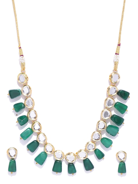 

damani Green Gold-Plated Stone-Studded & Beaded Jewellery Set