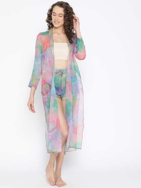 

EROTISSCH Women Multi-Coloured Printed Pack Of Sheer Calf Length Robe With Shorts