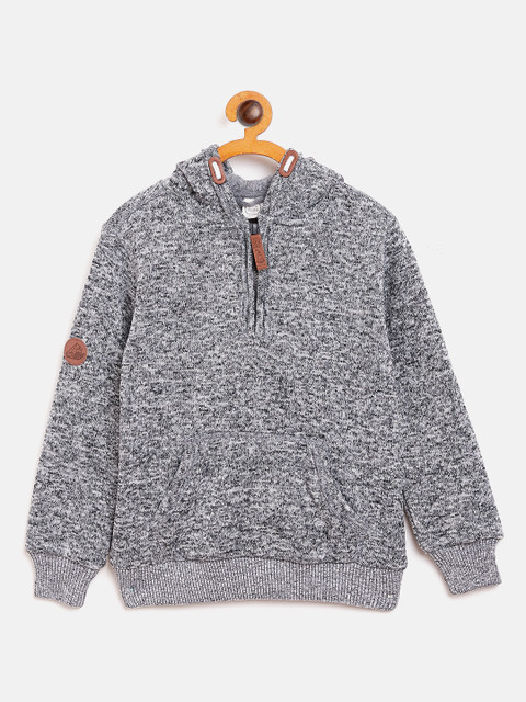 

COOL CLUB Boys Grey Melange Solid Hooded Pullover