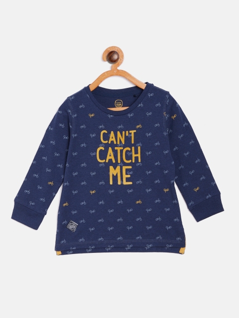 

COOL CLUB Boys Navy Blue & Mustard Yellow Printed Round Neck T-shirt