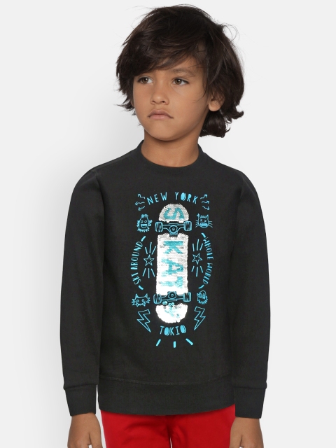 

COOL CLUB Boys Black Printed & Flip Sequinned Sweatshirt