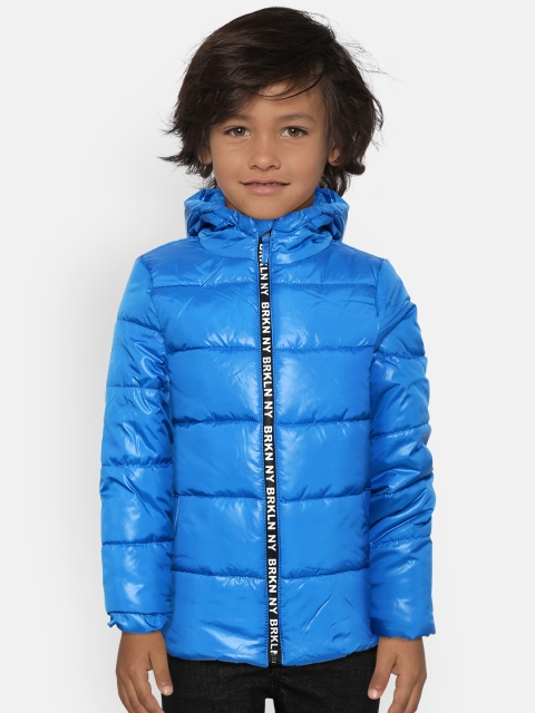 

COOL CLUB Boys Blue Solid Windcheater and Water Resistant Hooded Puffer Jacket