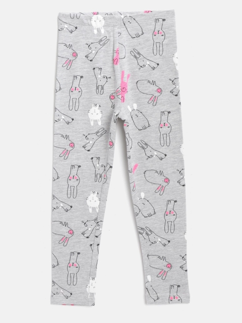 

COOL CLUB Girls Grey Melange & Black Printed Ankle-Length Leggings