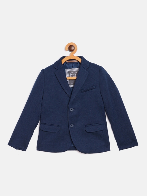 

COOL CLUB Boys Navy Blue Solid Single-Breasted Blazer