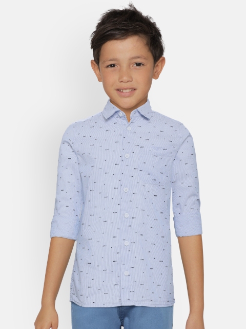 

COOL CLUB Boys Blue Striped Casual Shirt with Printed Detail