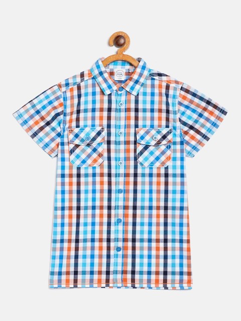 

COOL CLUB Boys White & Blue Regular Fit Checked Casual Shirt