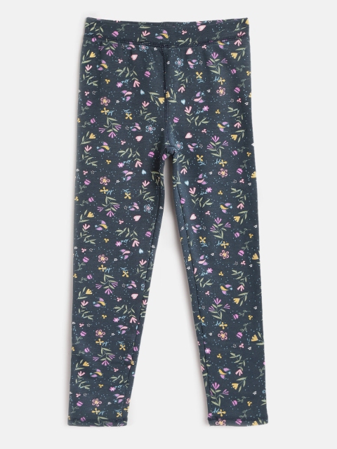 

COOL CLUB Girls Navy Blue & Green Floral Print Leggings