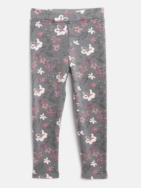 

COOL CLUB Girls Charcoal Grey & Pink Floral Print Ankle-Length Leggings
