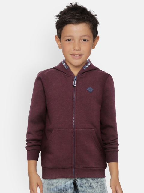 

COOL CLUB Boys Aubergine Solid Hooded Sweatshirt, Purple