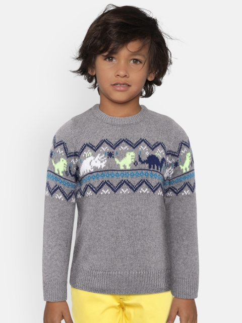 

COOL CLUB Boys Grey & Navy Blue Self Design Pullover Sweater