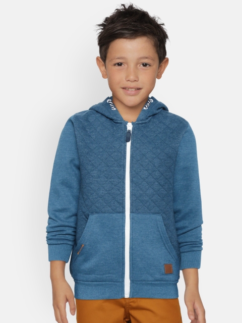 

COOL CLUB Boys Teal Blue Self Design Hooded Sweatshirt