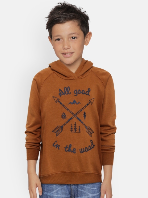 

COOL CLUB Boys Brown & Navy Blue Embroidered Hooded Sweatshirt