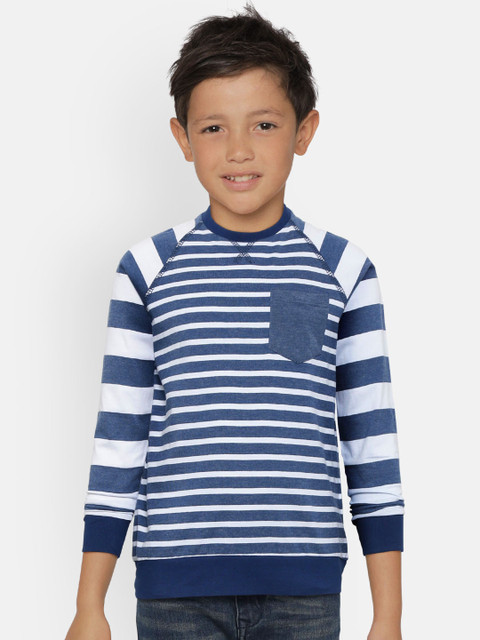 

COOL CLUB Boys Navy Blue & White Striped Round Neck T-shirt