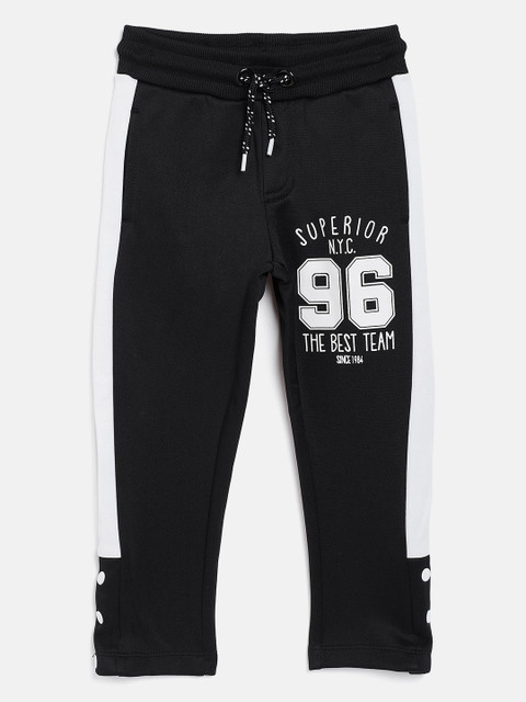 

COOL CLUB Boys Black & White Printed Detail Track Pants