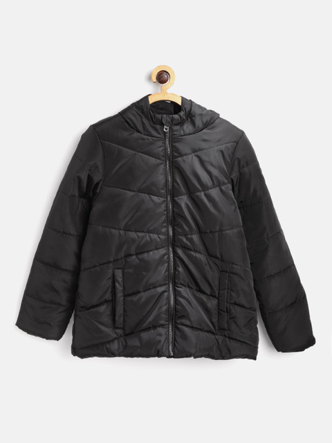 

COOL CLUB Girls Black Waterproof Solid Hooded Padded Jacket