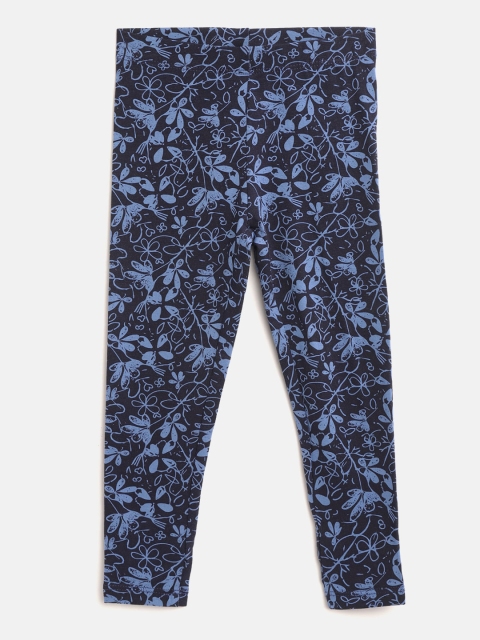 

COOL CLUB Girls Navy Blue Floral Print Ankle-Length Leggings