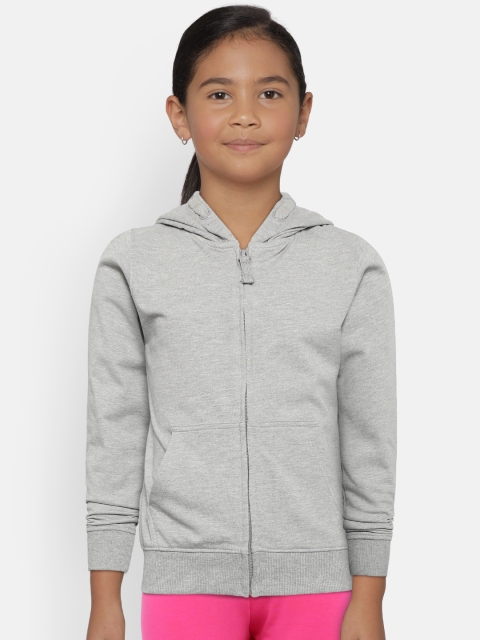 

COOL CLUB Girls Grey Solid Hooded Front-Open Sweatshirt