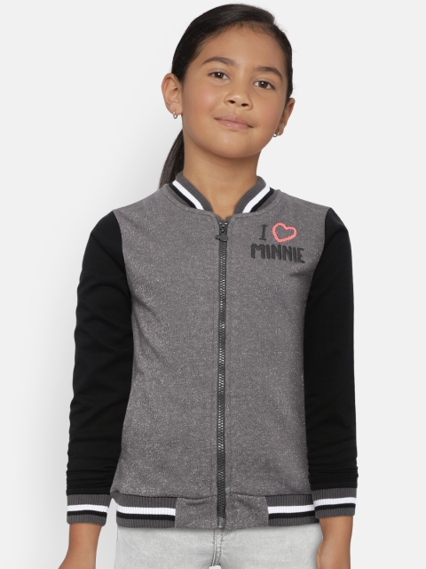 

COOL CLUB Girls Charcoal Grey & Black Solid Front-Open Sweatshirt