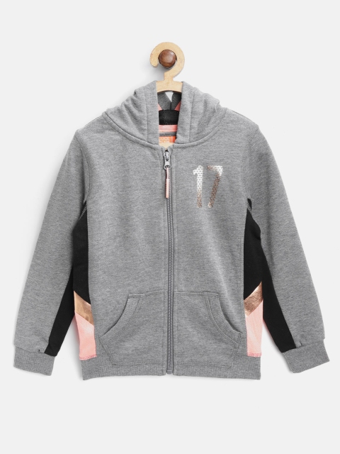 

COOL CLUB Girls Grey Solid Hooded Sweatshirt