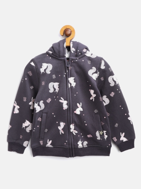 

COOL CLUB Girls Charcoal & Off-White Printed Hooded Sweatshirt