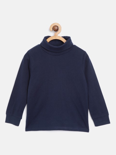 

COOL CLUB Boys Navy Blue Solid Turtle Neck T-shirt