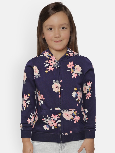 

COOL CLUB Girls Navy Blue & Pink Printed Hooded Sweatshirt