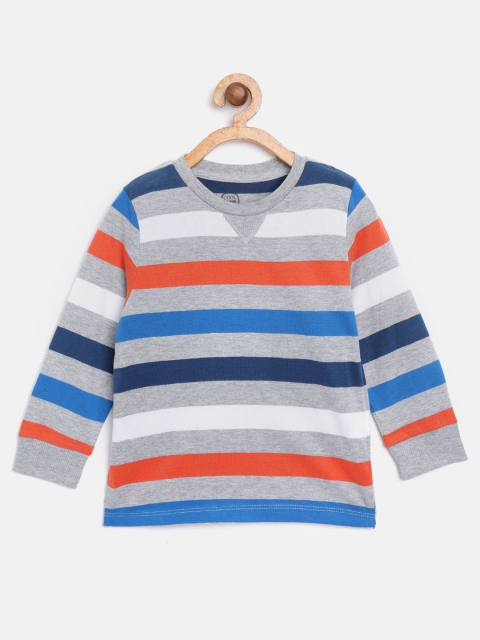 

COOL CLUB Boys Grey Melange & Blue Striped Round Neck T-shirt