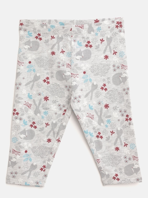 

COOL CLUB Girls Grey Melange & Maroon Printed Ankle-Length Leggings