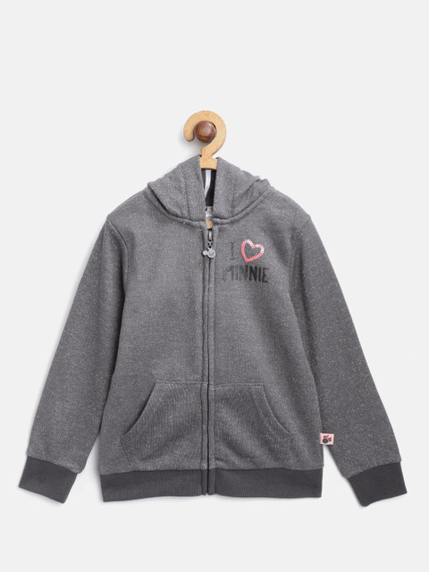 

COOL CLUB Girls Charcoal Grey Solid Hooded Sweatshirt