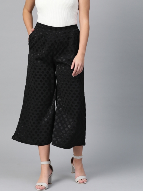 

I AM FOR YOU Women Black Self-Design Flared Cropped Palazzos