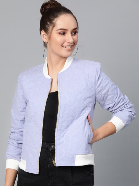 

I AM FOR YOU Women Lavender Solid Bomber Jacket