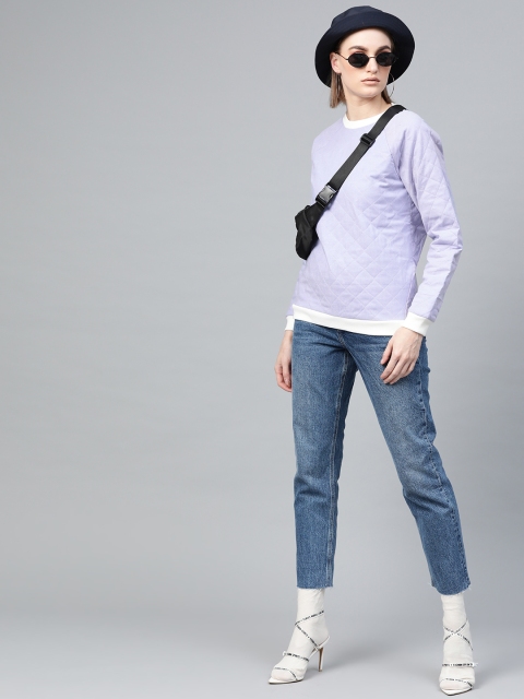 

I AM FOR YOU Women Lavender Chambray Quilted Sweatshirt