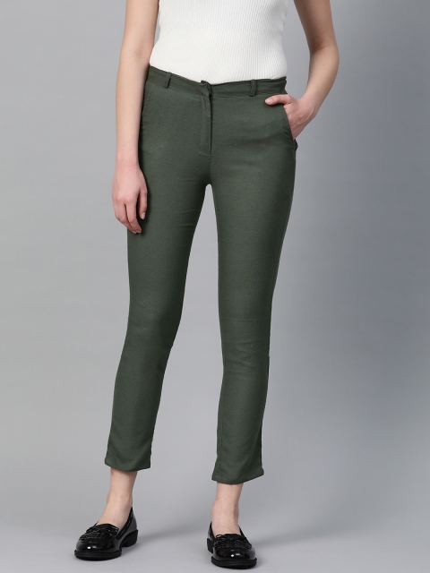 

I AM FOR YOU Women Green Tailored Regular Fit Solid Formal Trousers